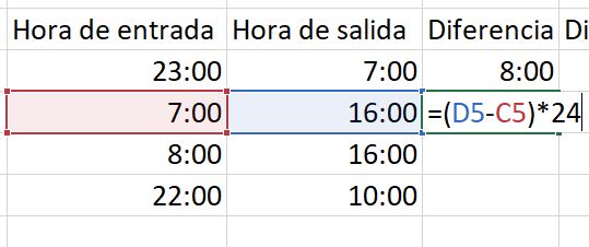 Se muestra como restar horas en excel, pero convirtiendolas en numeros