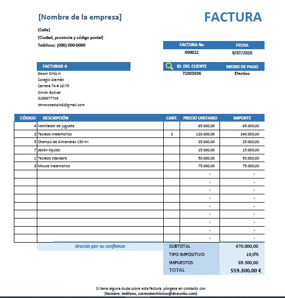 Factura Sencilla Numeración Automática